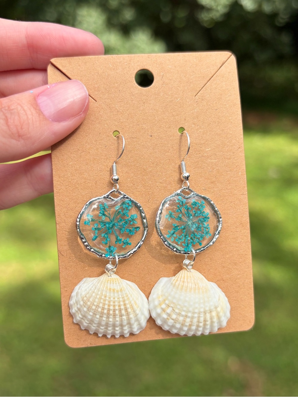 E19 Handmade Real Pressed Flower Earrings | Silver Floral Botanical Jewelry
